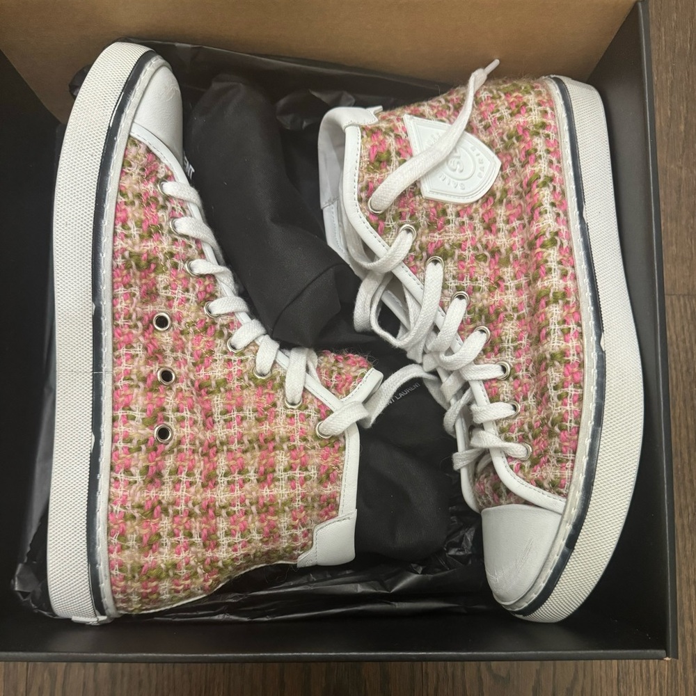 Saint Laurent Tweed High Top sneakers with original box, dust bags & extra laces